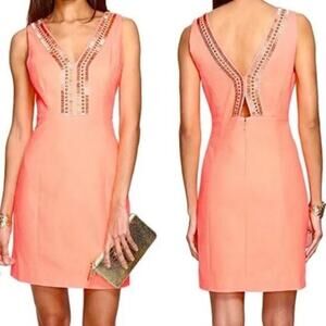 Lilly Pulitzer Eliot Shift Dress in Papaya Coral Beaded V-Neck Size 0